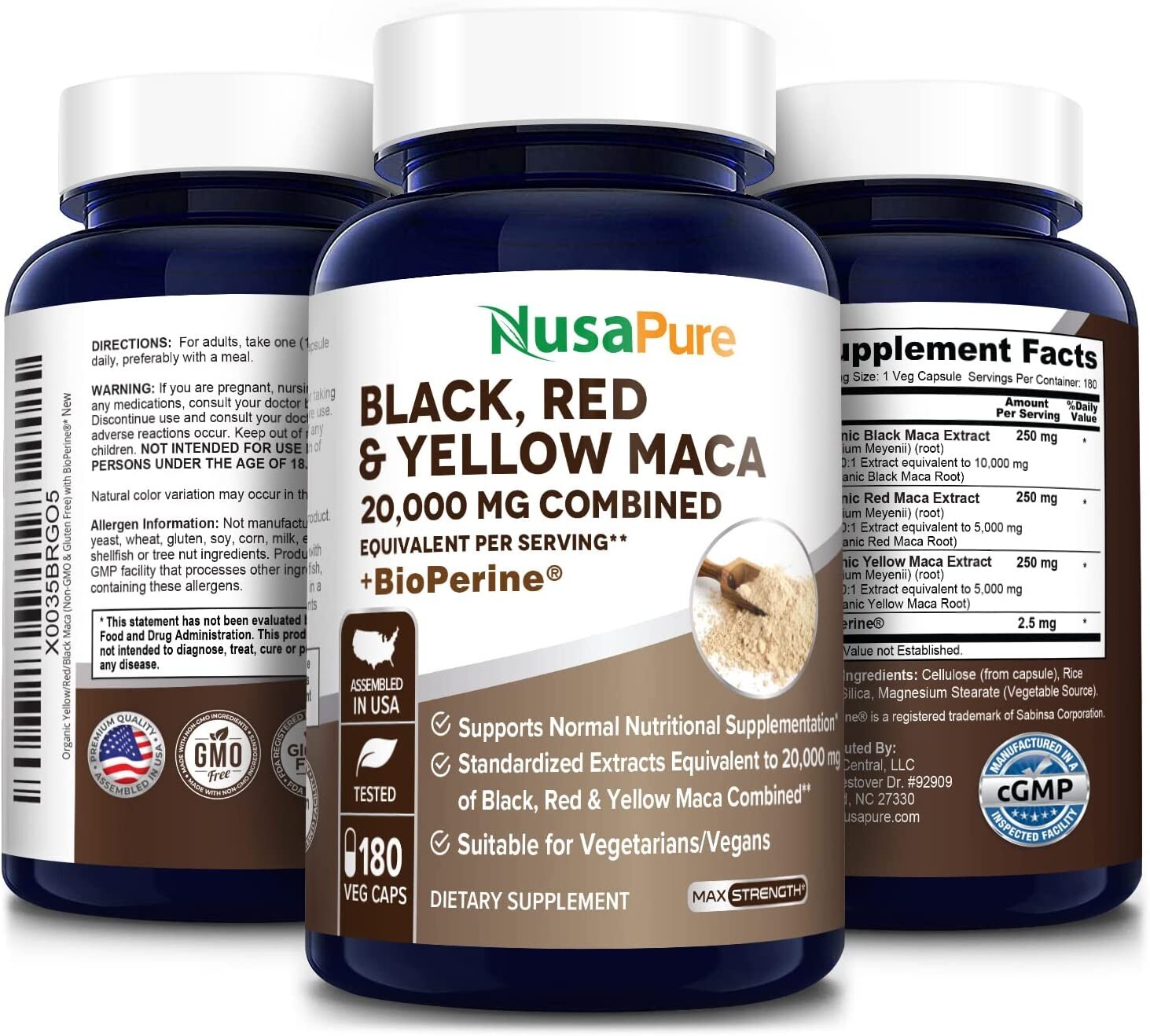 Maca Root Capsules 20000 mg 180 Pills | Peruvian Maca Extract for Men and Women