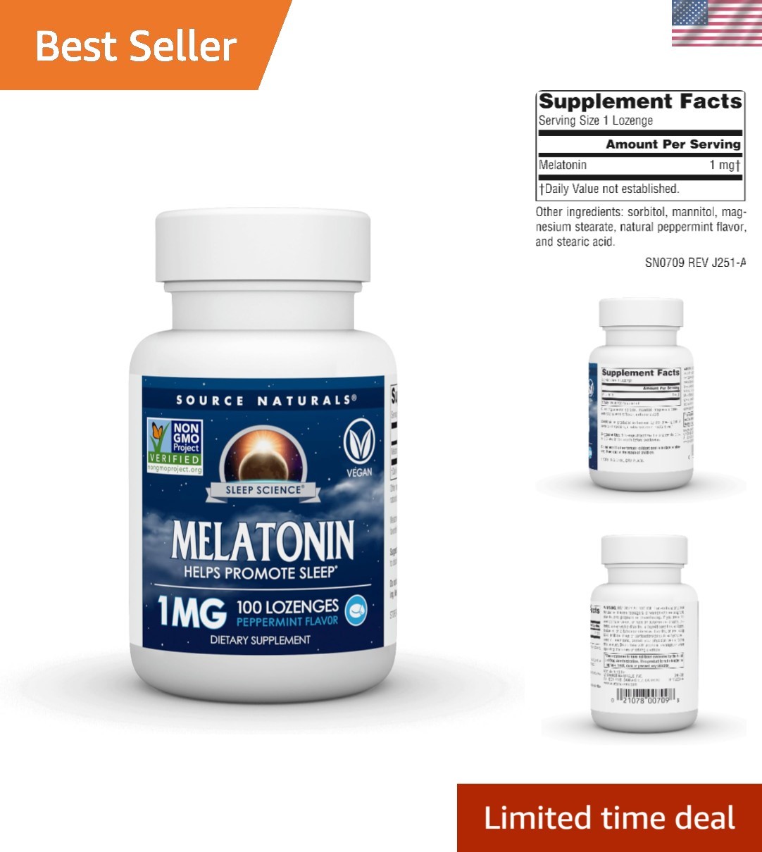 1 mg Melatonin Lozenges – 100 Peppermint Sleep Aids for Restful Nights