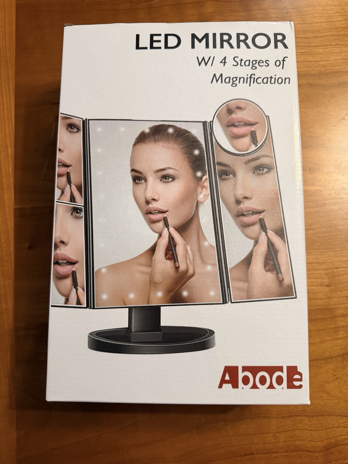 Abode LED Makeup Mirror 4-Stage Magnifying Touch Sensor 180° Swivel Black