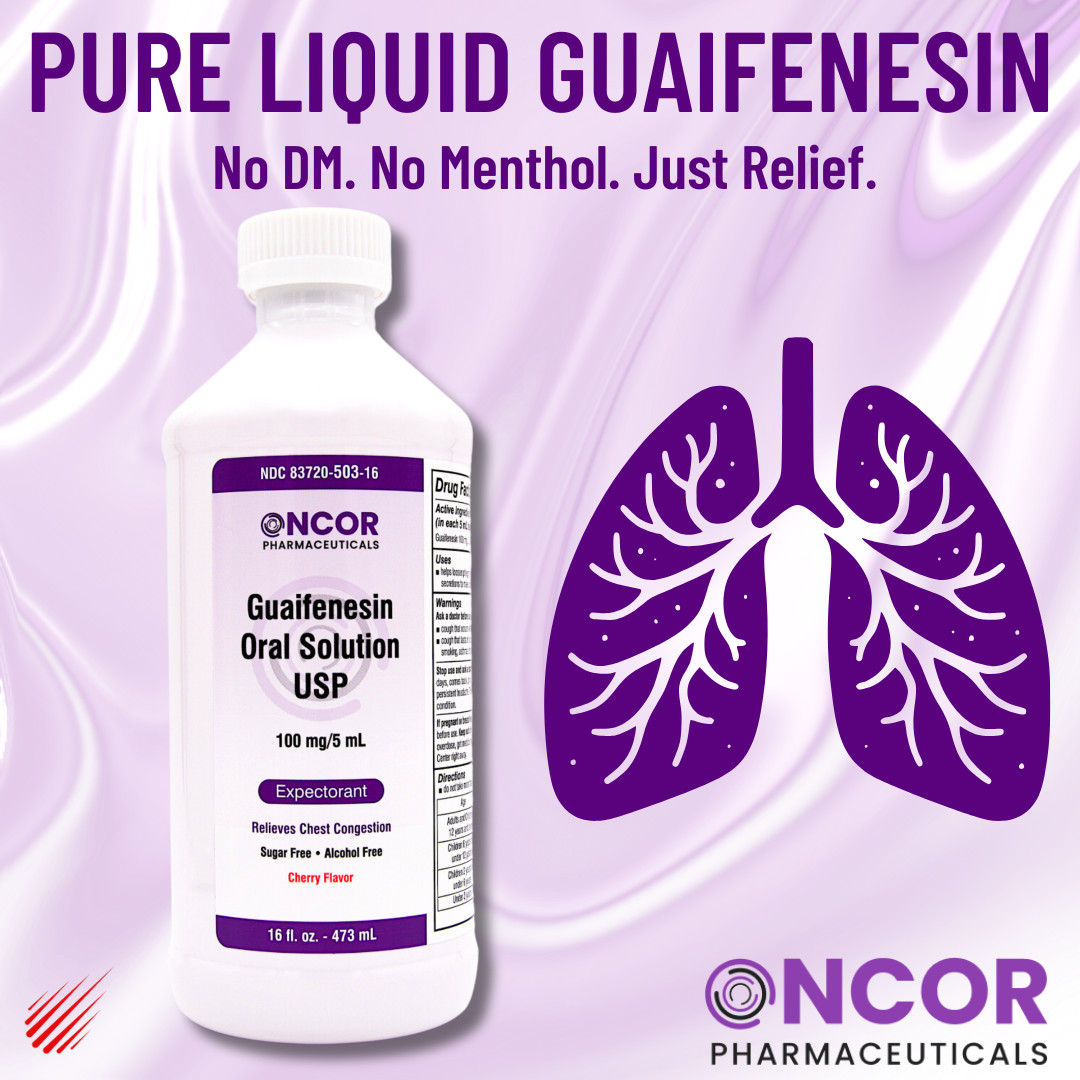Guaifenesin Liquid 100 mg/5 mL – 16 fl oz (12 Pack) | Oncor | No DM Expectorant