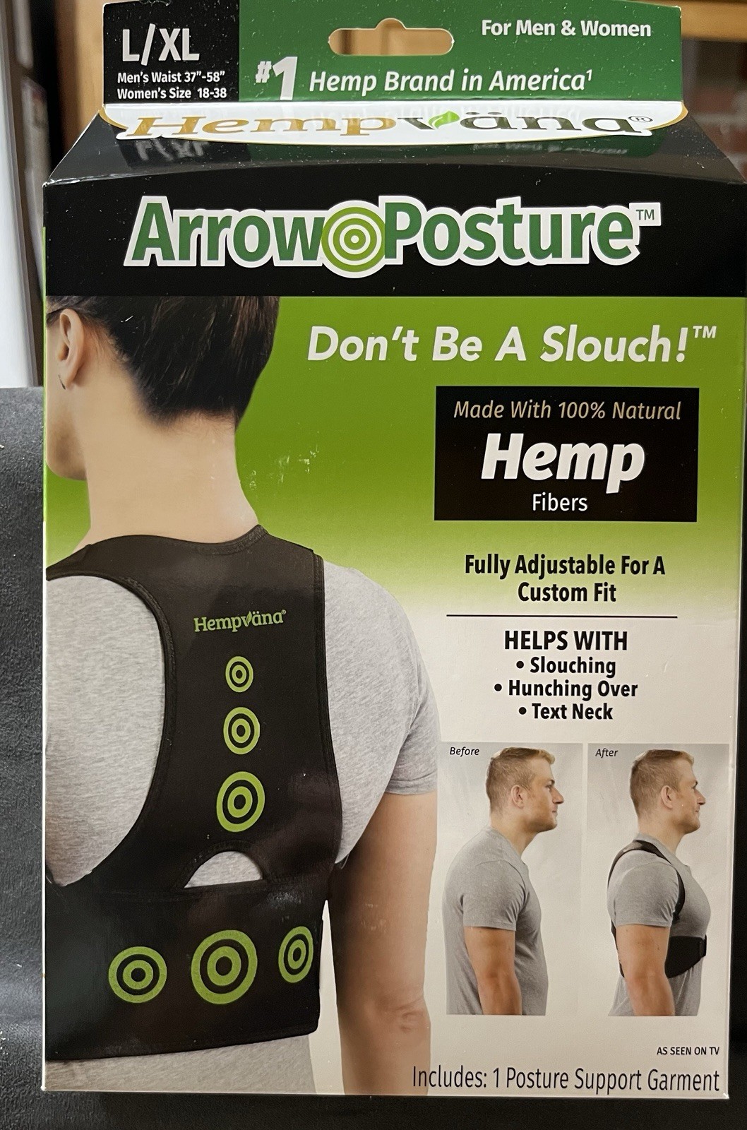 Hempvana Arrow Posture – Fully Adjustable Posture Support Adult L/XL- Men Women
