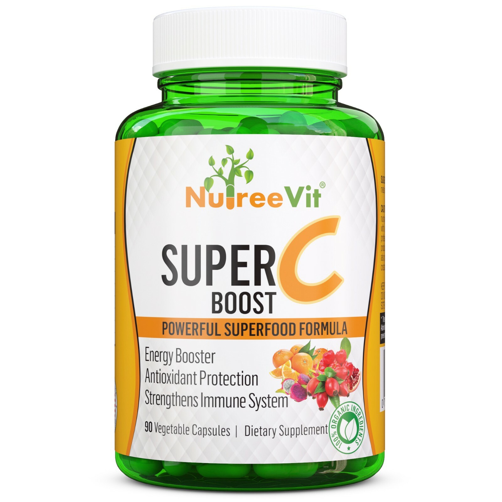 Vitamin C 500mg- 100%Natural Immune Booster with Camu Camu, Acerola & Rose Hips