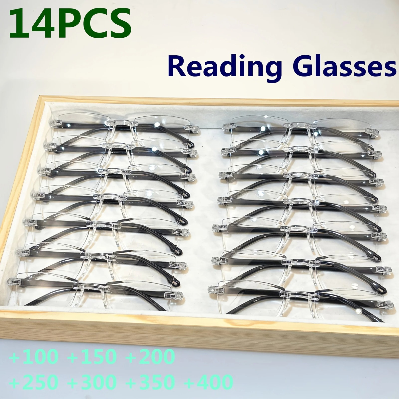 14 Pack Rimless Reading Glasses Blue Light Blocking Readers Lightweight Unisex