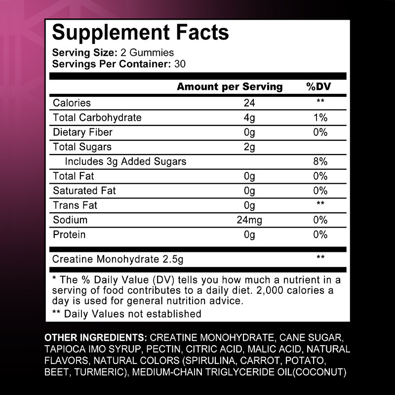 Creatine Monohydrate 2500mg- Increase Strength & Build Muscle, 60 Gummies