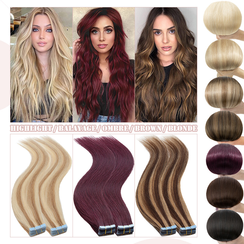 Double Sided Tape in on Skin Weft Balayage 100% Human Remy Hair Extensions 20PCS
