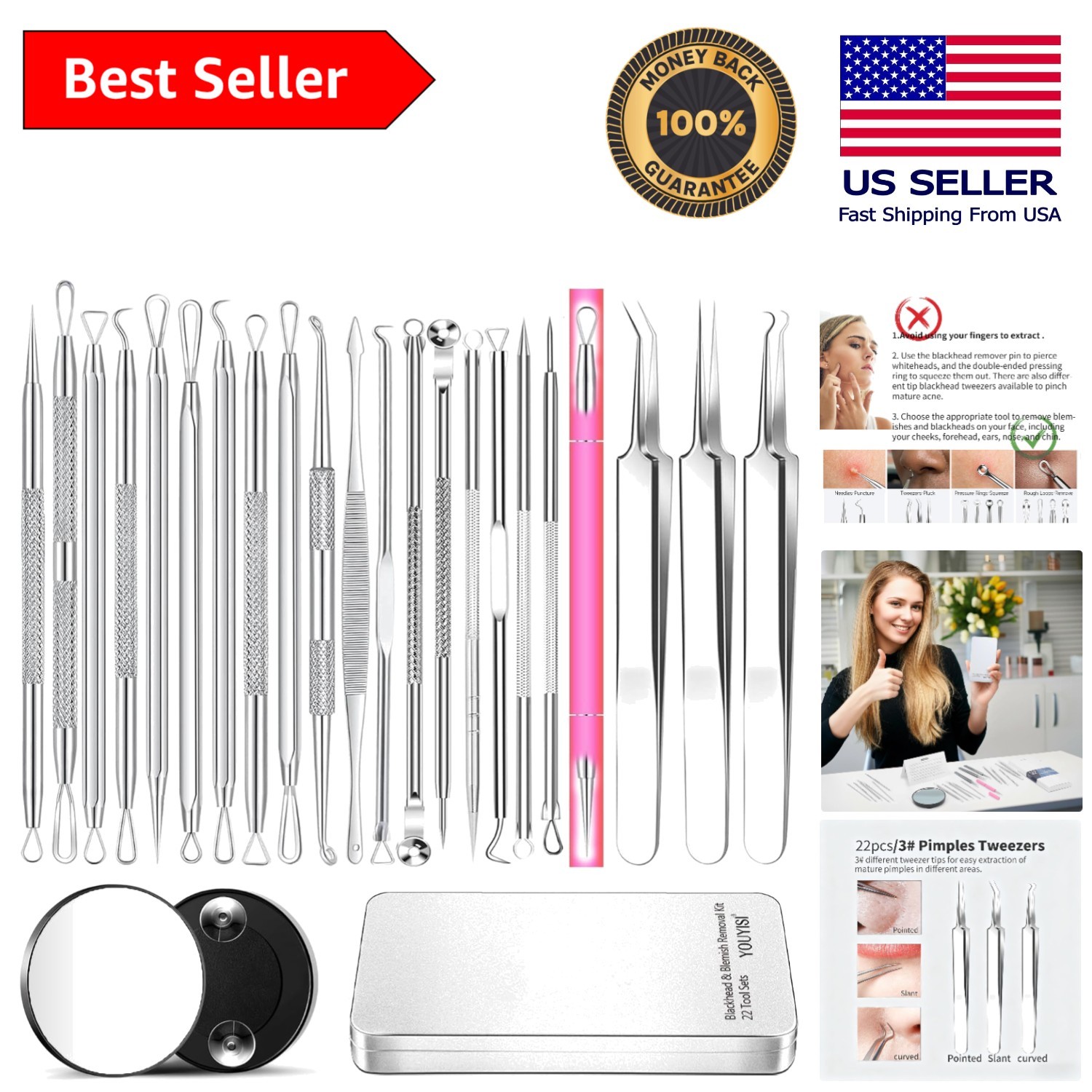 Luxury 22-Piece Skin Care Extraction Tool Kit for Effective Acne Solutions