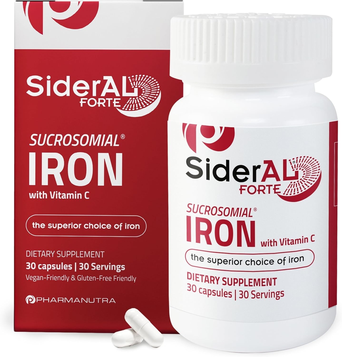 SiderAl Forte Iron Supplement High Absorption 30 Capsules with Vitamin C Support