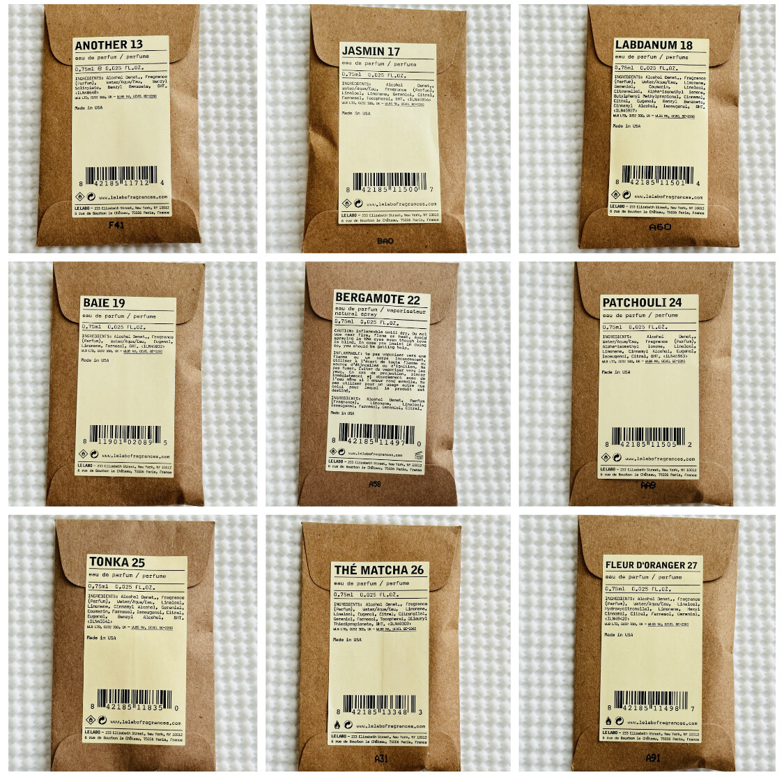 Le Labo Perfume Sample Size 0.75ml (13-17-18-19-22-24-25-26-27-29-31-33-36-39..