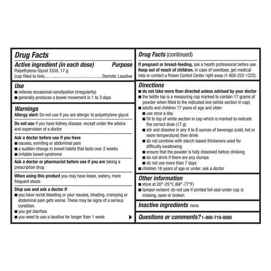 Laxative Polyethylene Glycol – Kirkland Signature LaxaClear 100 Doses VS MiraLAX