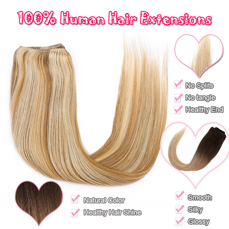 Clip In Human Hair Extensions Russian Remy Hair 8 Pieces with 18 Clips Full Head