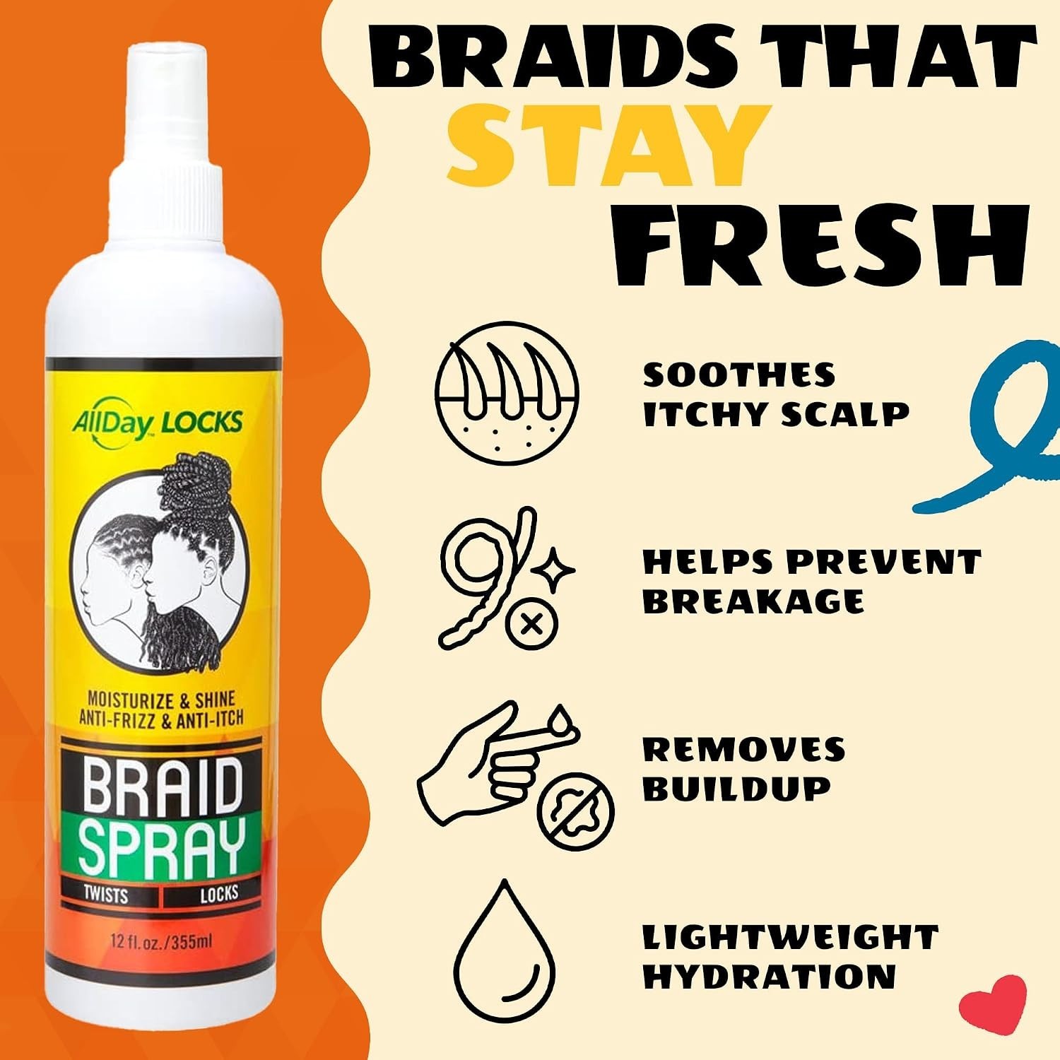 Refreshing Braid Spray for All Hair Types – 12 oz Anti-Itch & Shine Formula