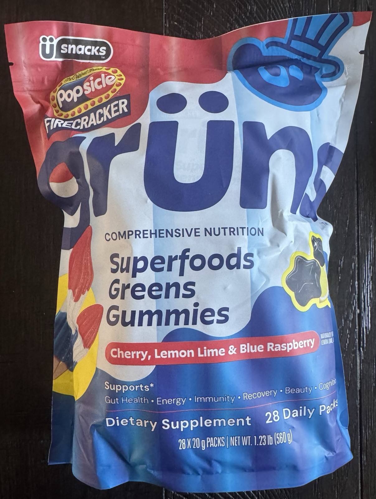 Grüns Superfoods Gummies Popsicle Firecracker Flavor 28 Daily Packs New Sealed
