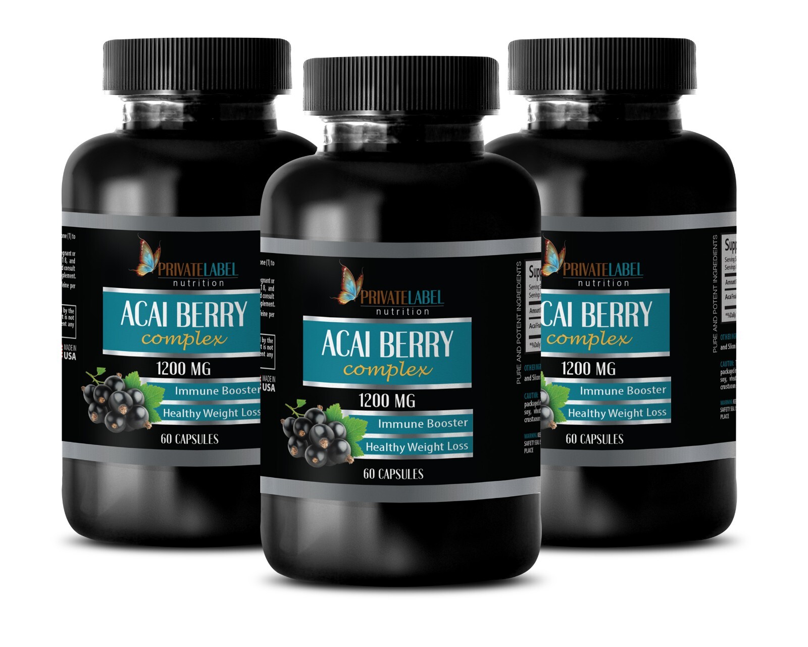 Formulated Nerve Pain Pills – ACAI BERRY 1200mg – 3 Bottles 180 Capsules