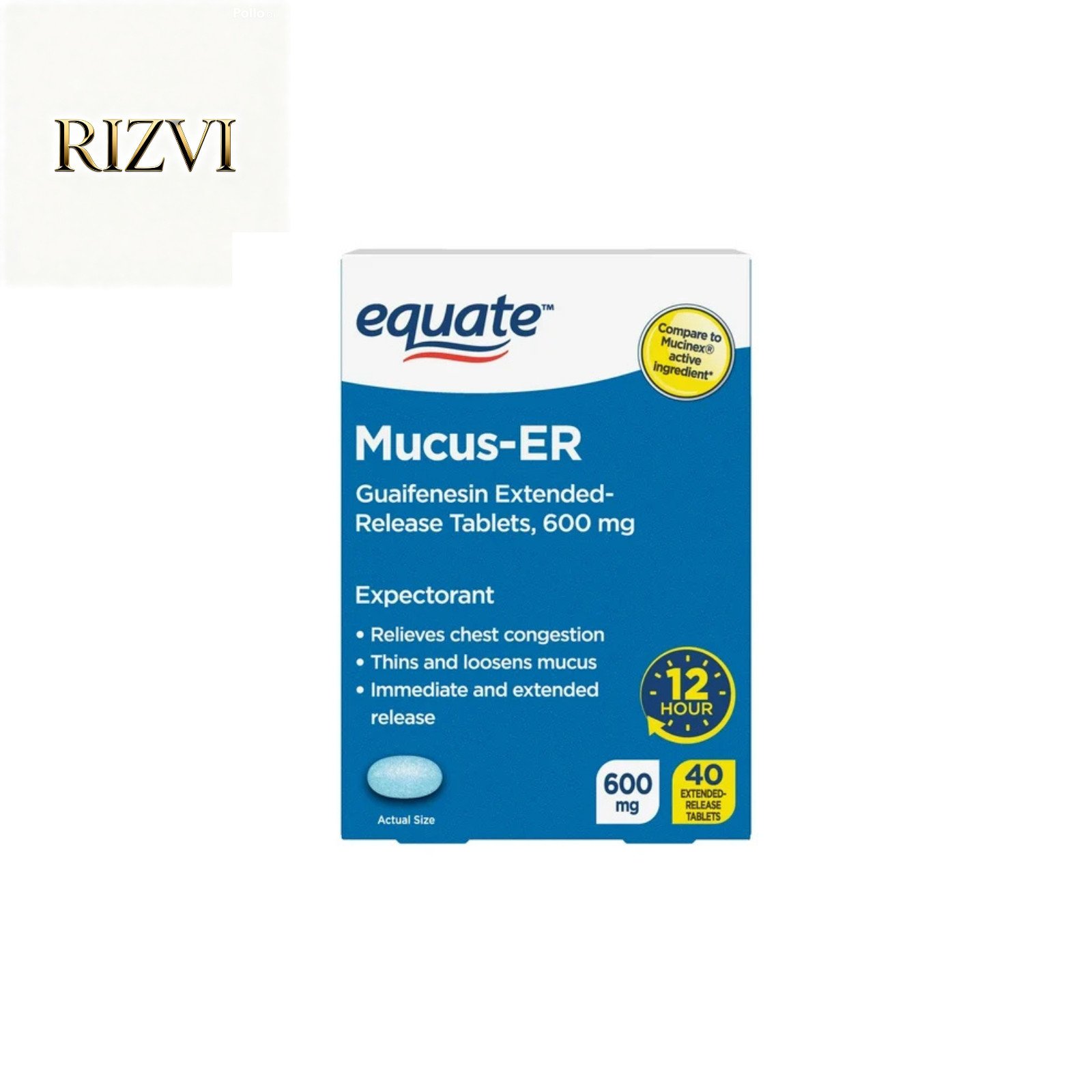 Equate Guaifenesin ER Tablets, Mucus & Chest Congestion Relief, 40 Count