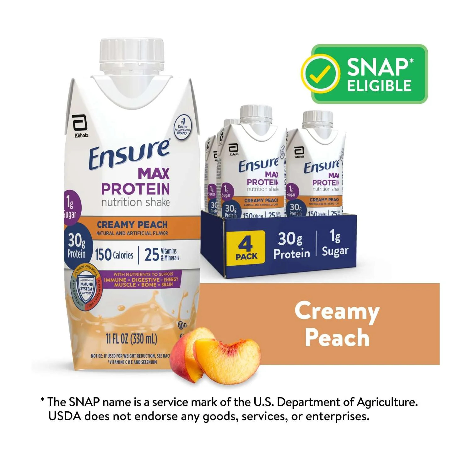 Ensure Max Protein Nutrition Shake, Creamy Peach, 11 Fl Oz, 4 Count
