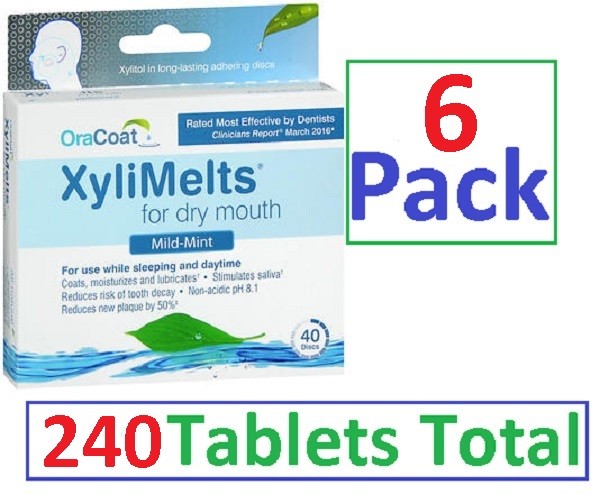 Xylimelts Dry Mouth Discs MILD MINT 40ct ( 6 pack ) 240 tabs! Always FRESH!