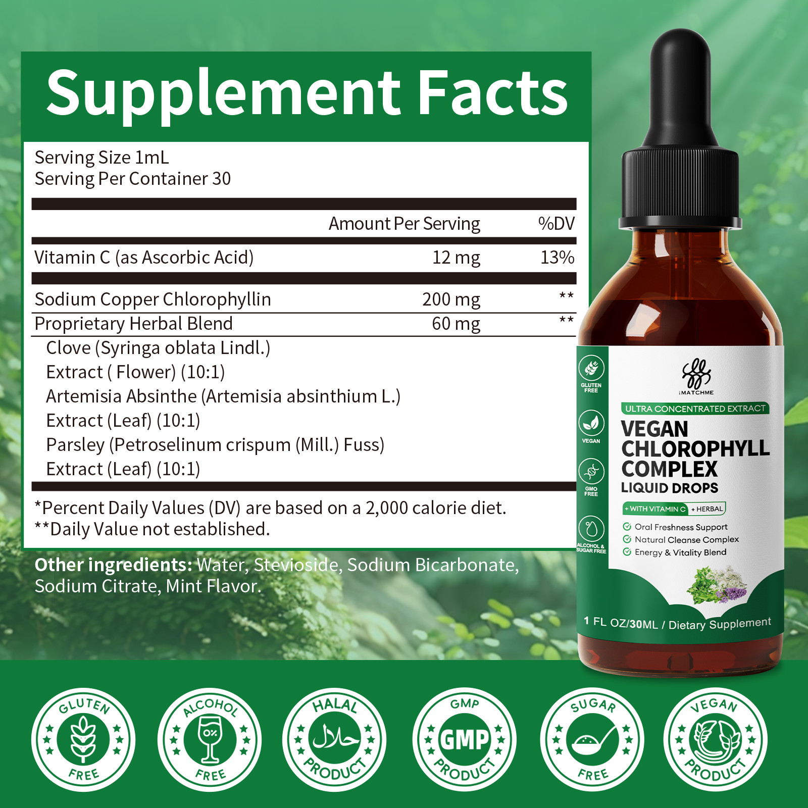 200mg Chlorophyll Liquid Drops Supply Liquid Chlorophyll Immune Support 1oz