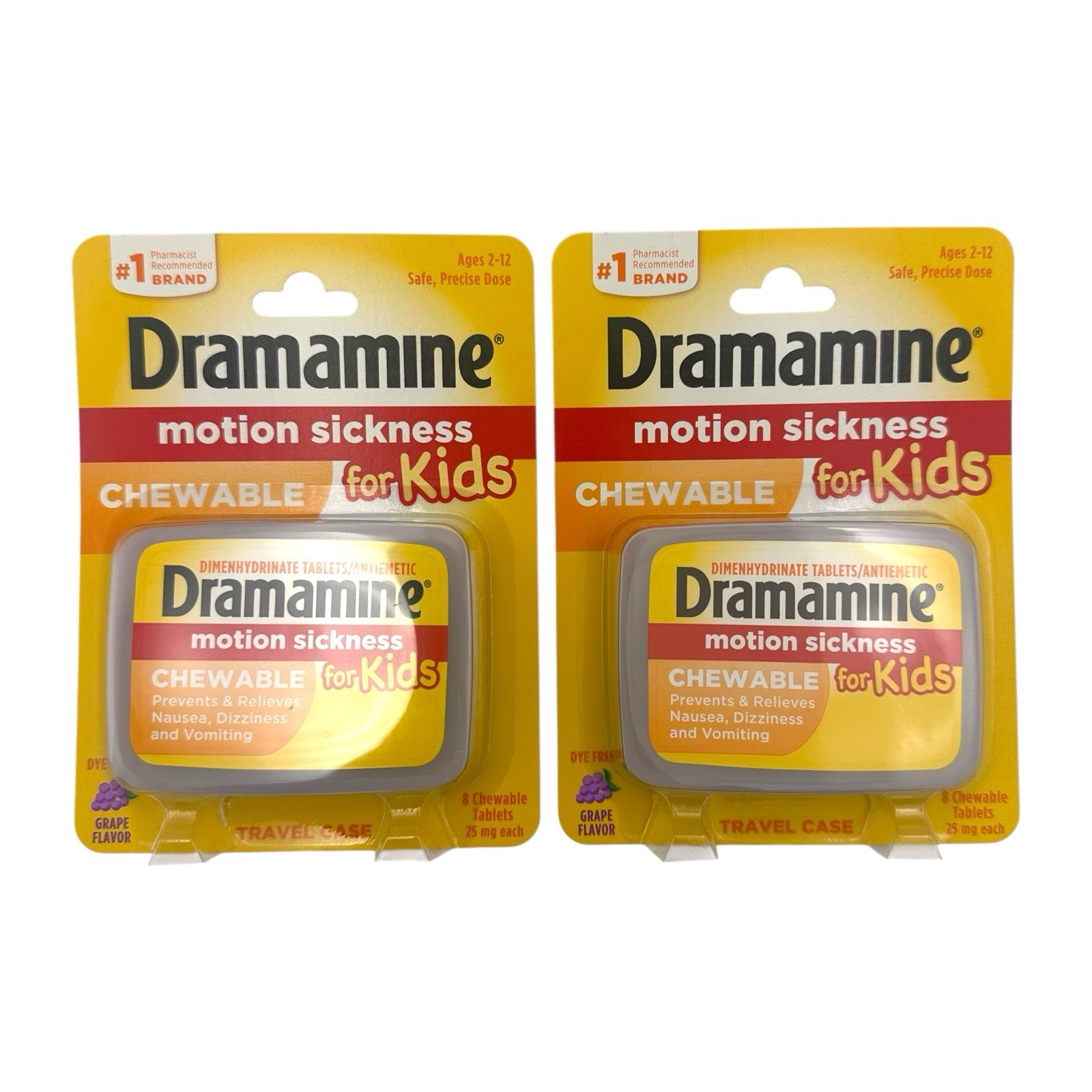 Dramamine Kids Chewable Motion Sickness Relief Grape 8 Count EXP 01/27 – 2 PACK!