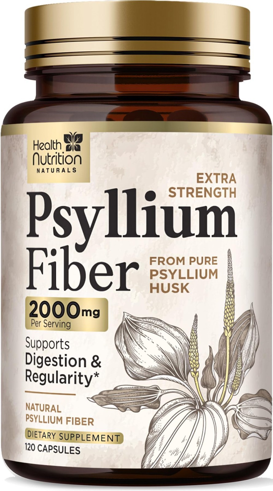 High Absorption Psyllium Husk Capsules 2000mg Daily Fiber Supplement, Psyllium..