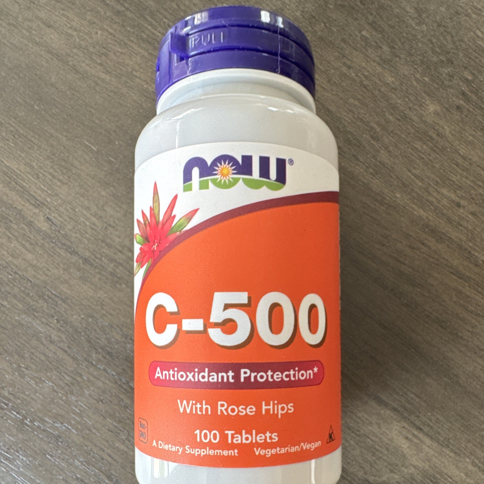 NOW Vitamin C-500 500mg with Rose Hips 100 Tablets Vegetarian/Vegan