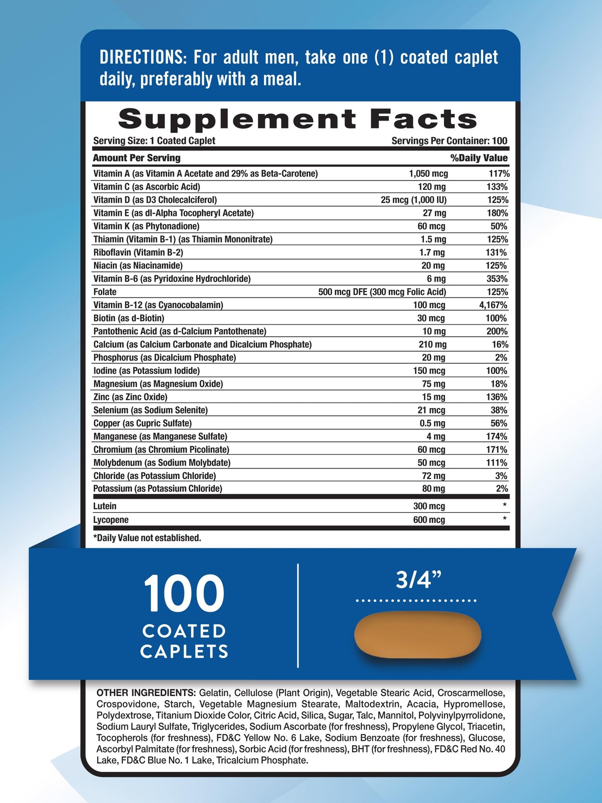 Nature’s Truth Men’s 50+ Multivitamin | with Vitamins 100 Count (Pack of 1)