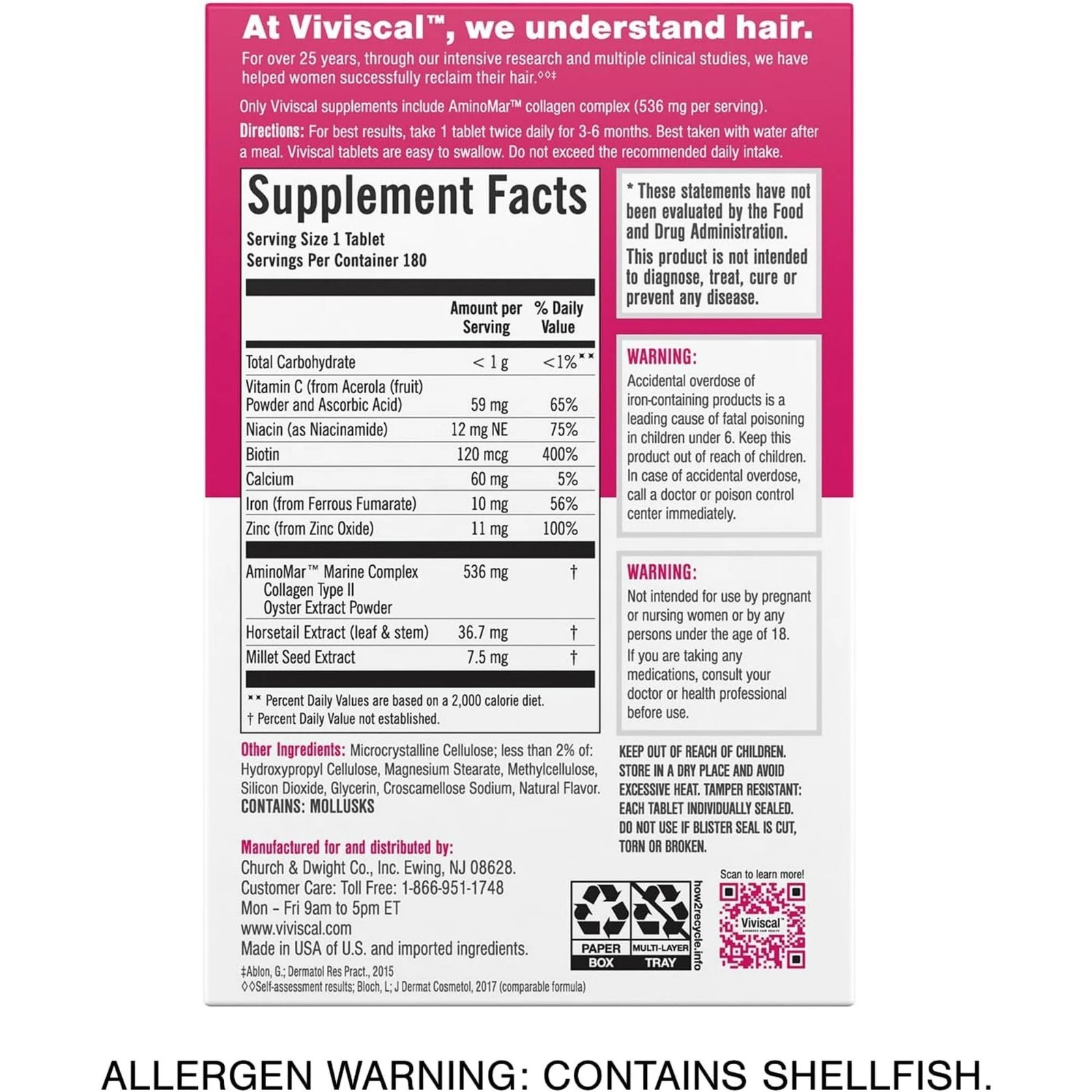 Viviscal Hair Growth Supplement for Women 180 Tablets