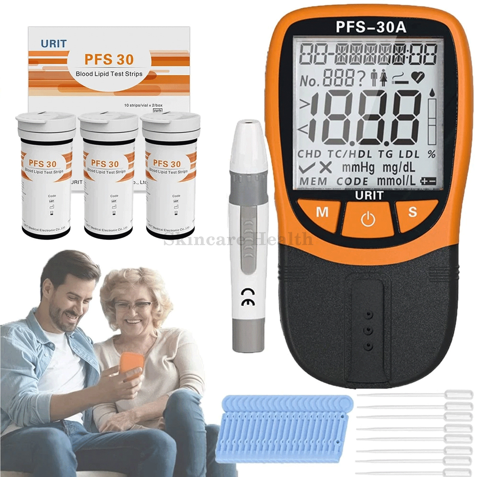Cholesterol, triglyceride, five-item blood lipid analyzer kit (30 test strips)