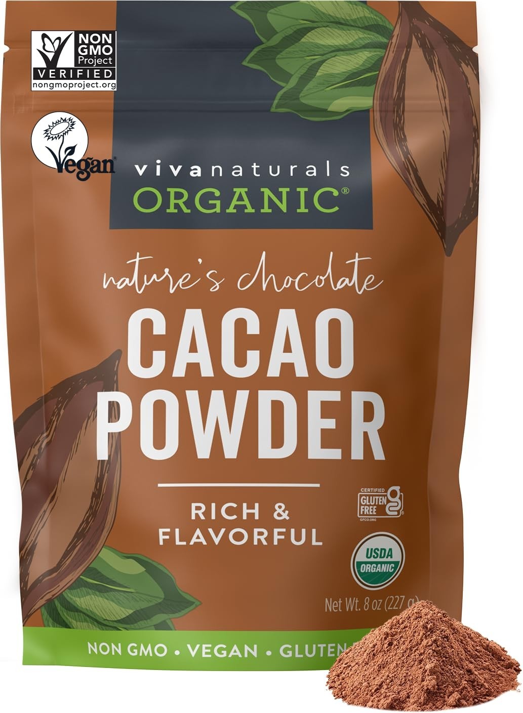 Organic Unsweetened Cacao Powder with Rich Dark Chocolate Flavor NEW