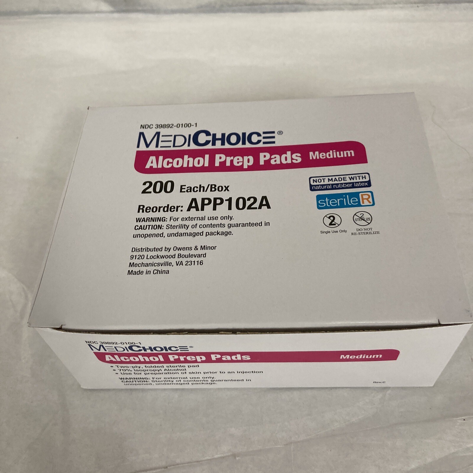 MediChoice Alcohol Prep Pad, Medium – 200 Count – 1 box, – Exp 05/25