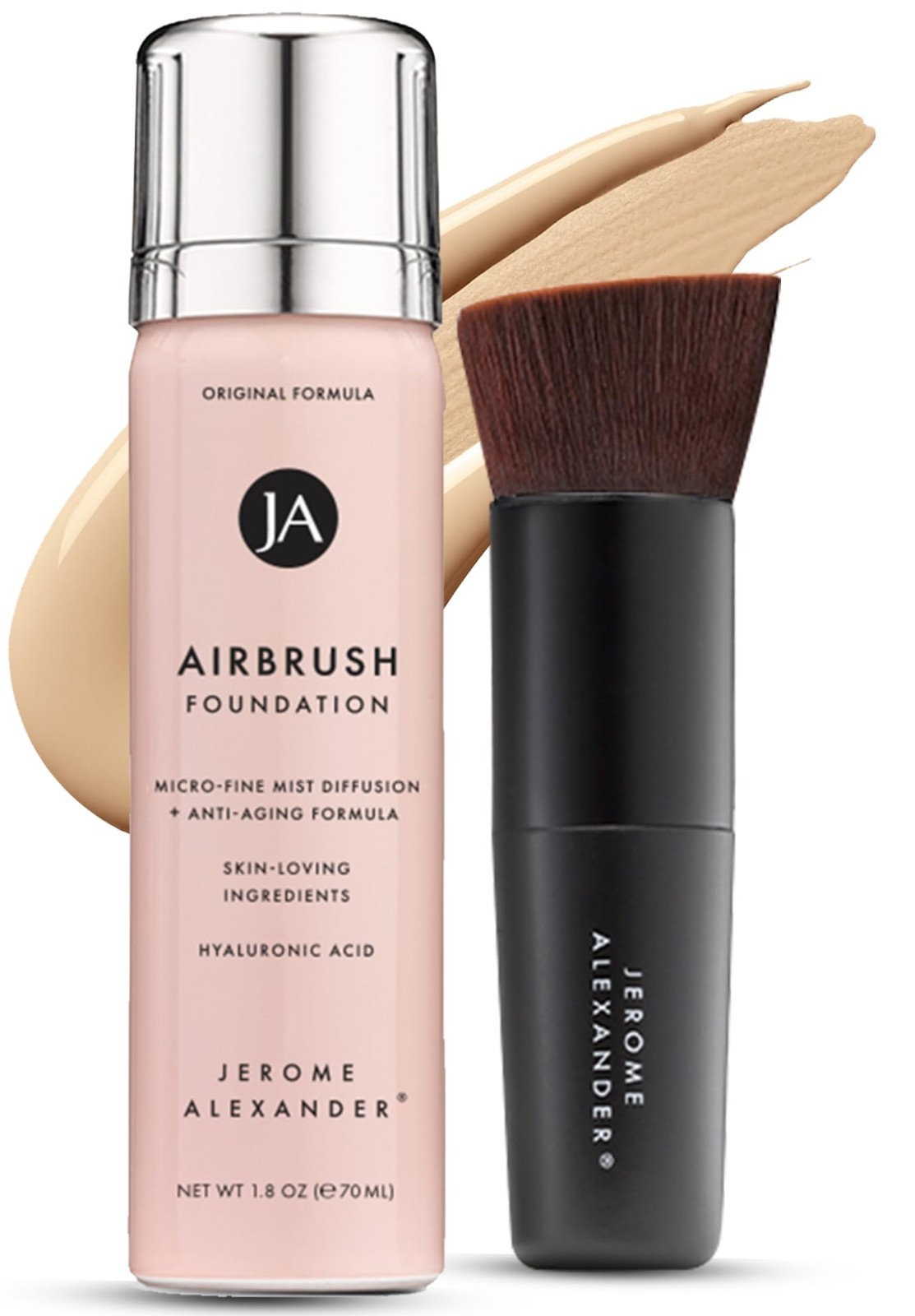 Airbrush Foundation 2pc Set – Light Medium, Kabuki Brush & Mist Spray, Buildable