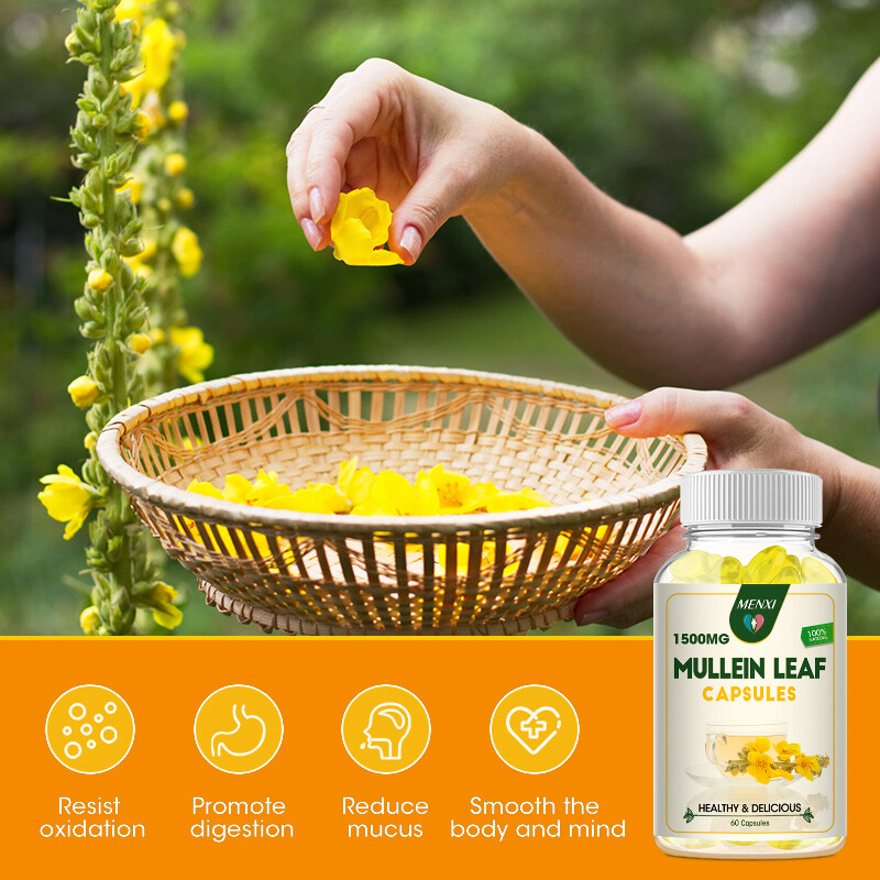 Mullein Leaf Capsules For Lung Cleansing & Detox Herbal Dietary Supplement Pills