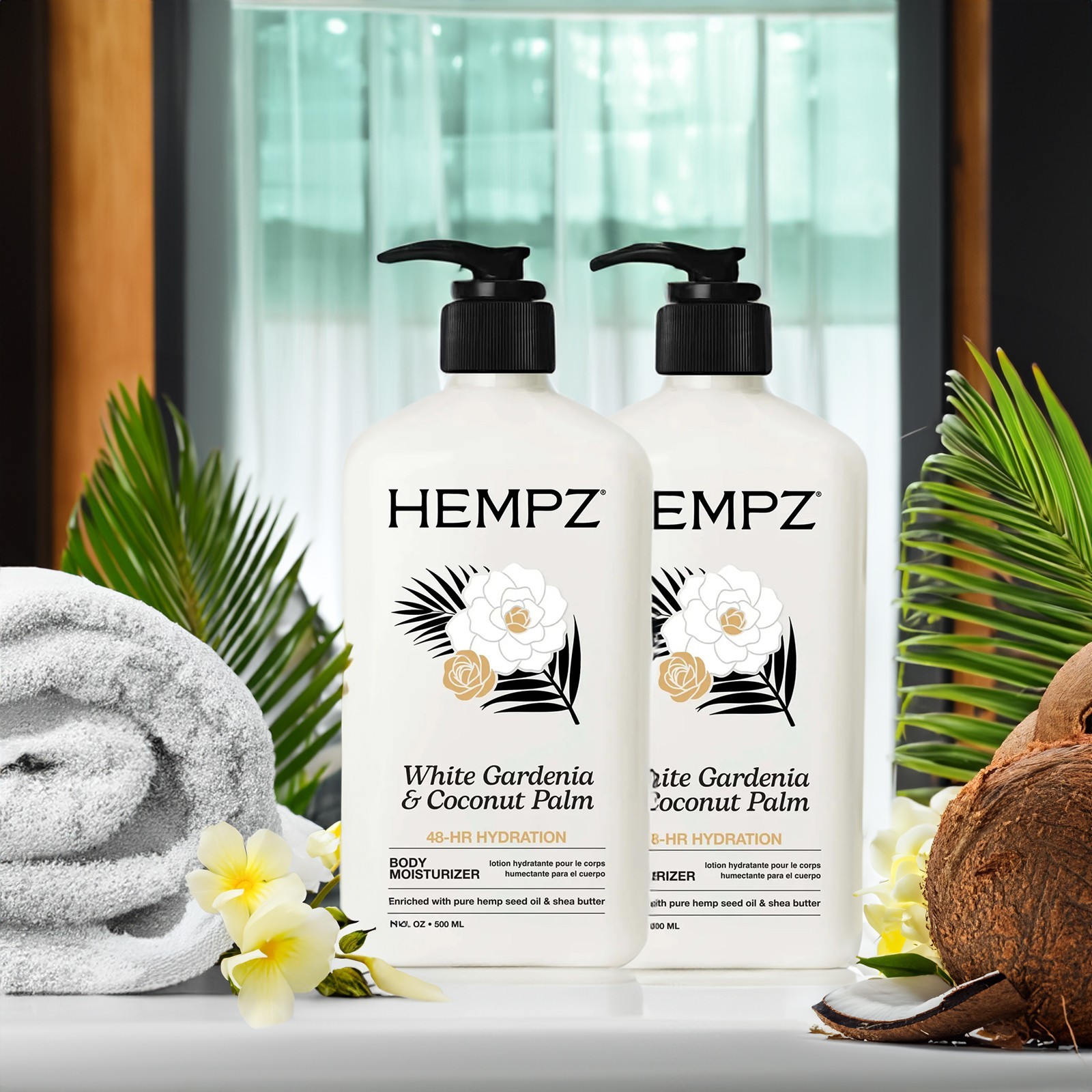 2 PACK ~ Hempz White Gardenia & Coconut Palm Body Moisturizer, 17oz 48-Hours