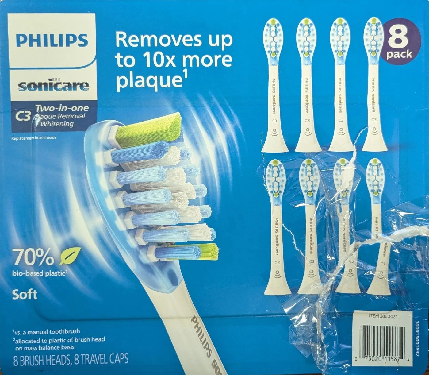 Philips Sonicare C3 Two-in-One Plaque Whitening Brush Heads 8 Pack White OEM