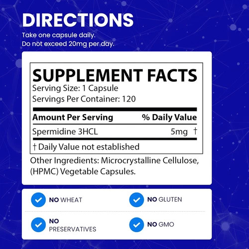 Spermidine Supplements for Longevity – 100x Formula, 5 mg, Vegan, 120 Servings