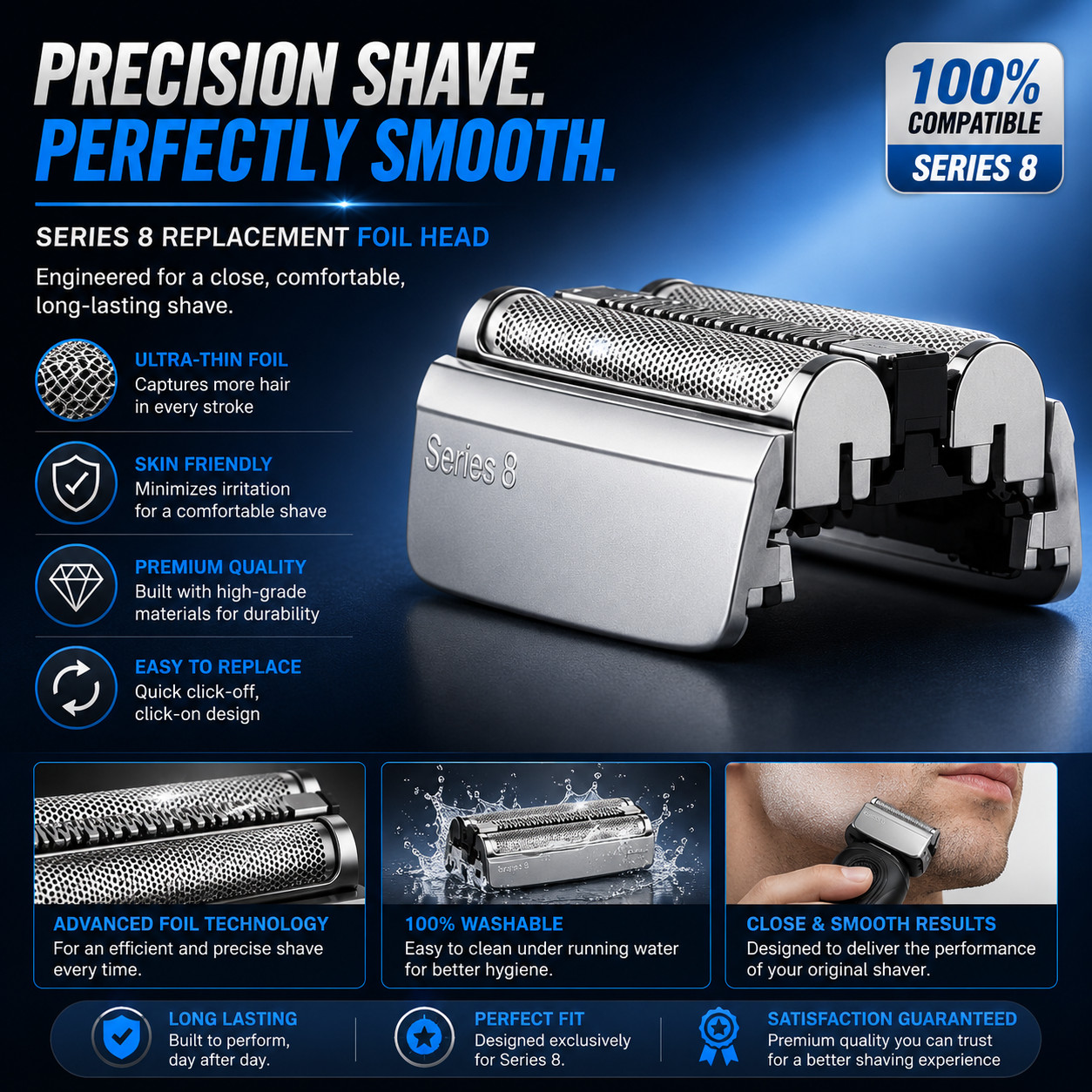 Replacement Shaver Head for Braun Series 8 – Wet/Dry Electric Razor Foil & Cutte