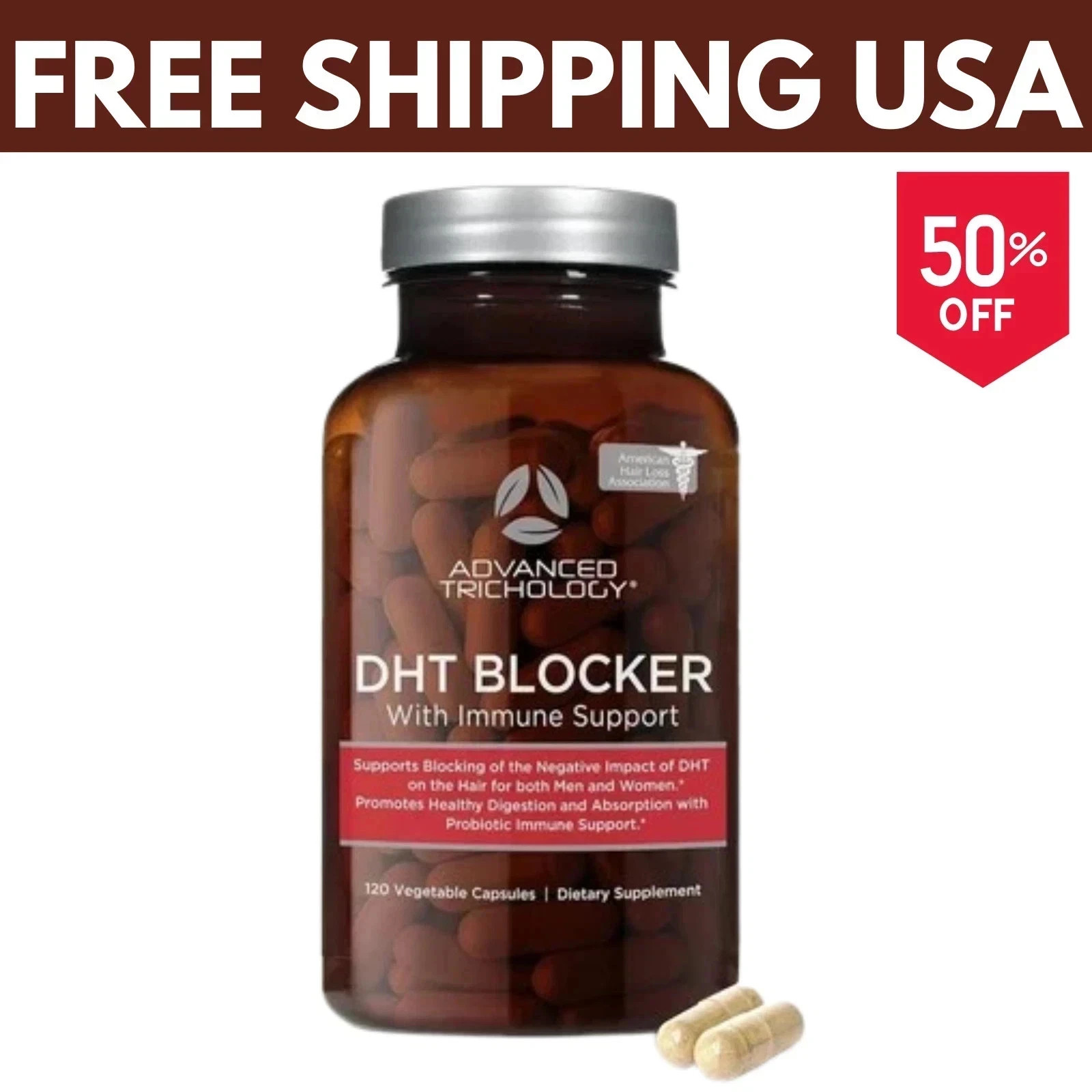 Advanced Trichology DHT Blocker – Hair Growth Supplement – 120 Capsules