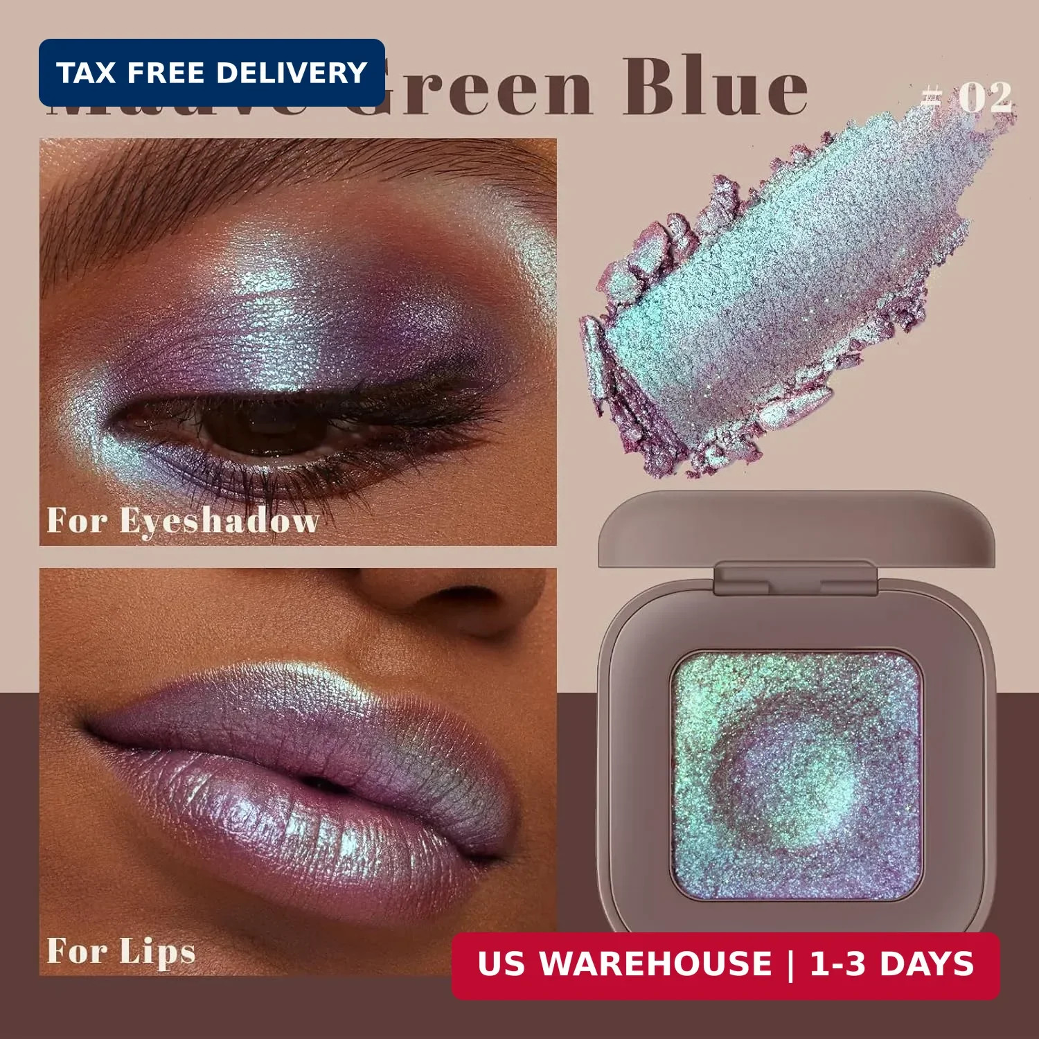 Noerrors Duochrome Plum Mauve Green Blue Glitter Eyeshadow Palette, Holographic