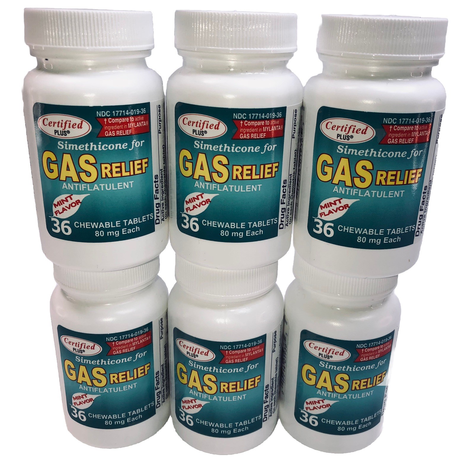 6 X Assured Simethicone Gas Relief Chewable Tablets 80mg Anti-Gas Bloating 216ct