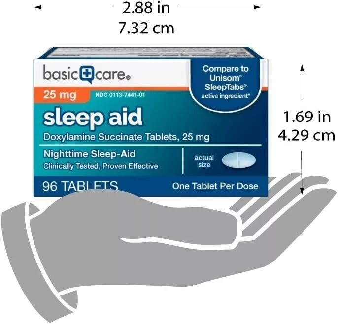 Basic Care Sleep Aid, Doxylamine Succinate Tablets, 25 mg, 96 Count