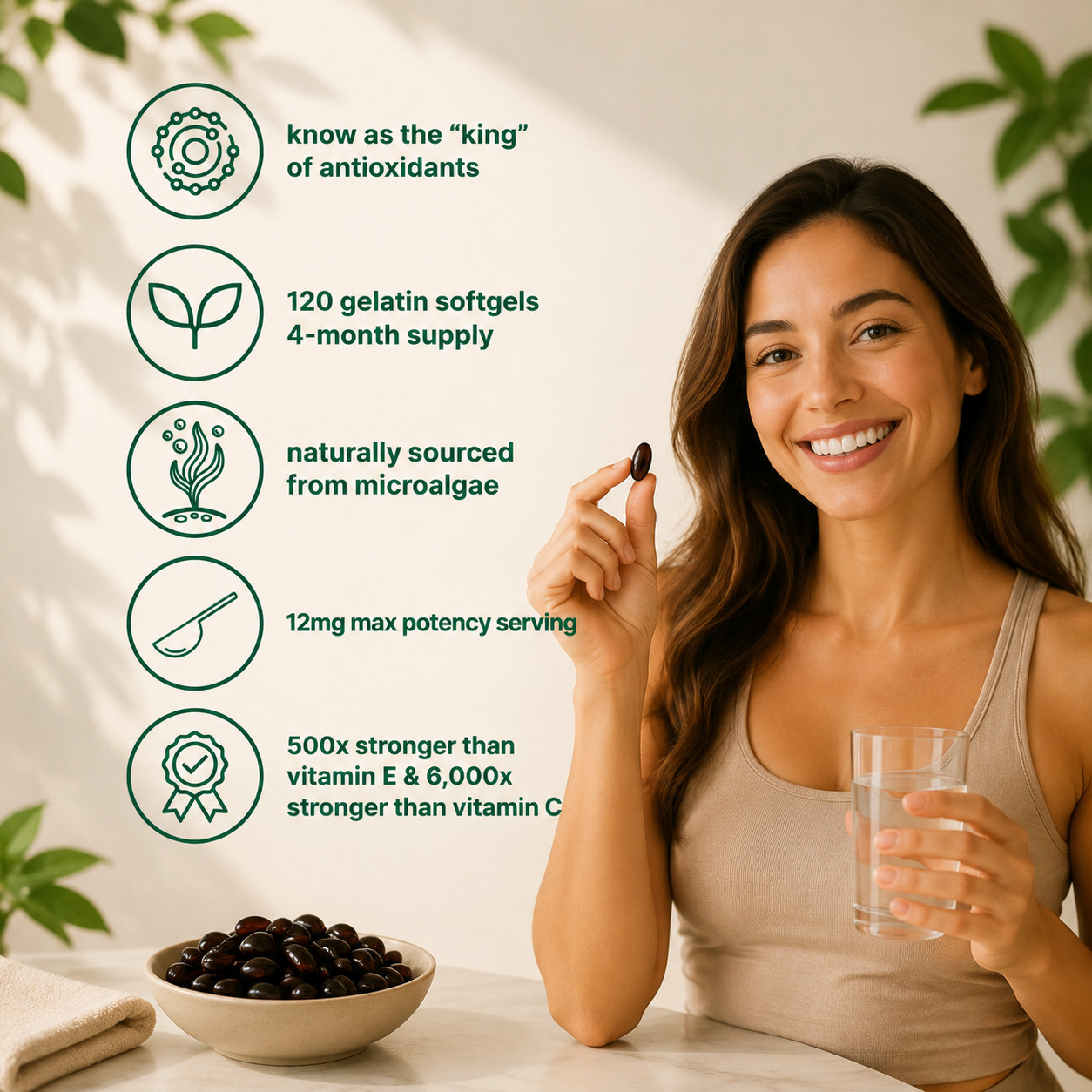 Micro Ingredients Astaxanthin 12mg Softgels, Natural Tanning Support
