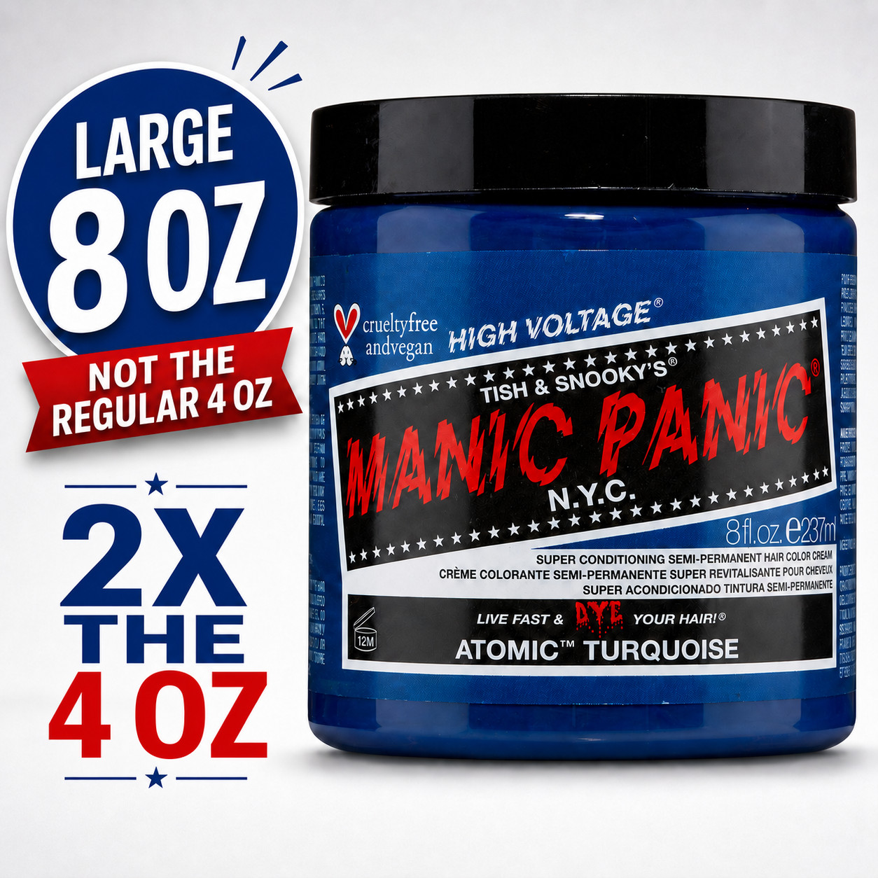 MANIC PANIC Atomic Turquoise Hair Dye Large 8oz Jar Semi Permanent Vegan Blue
