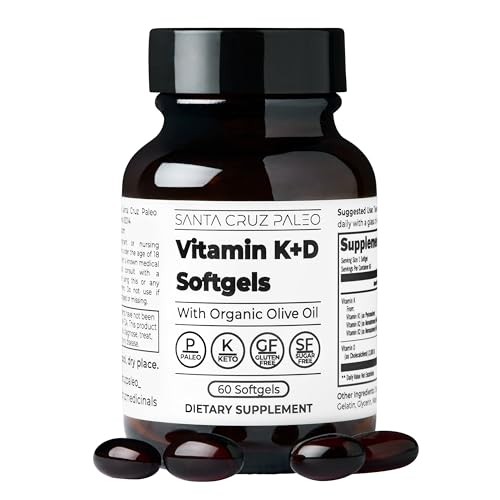 Santa Cruz Paleo Vitamin K2 + D3 Softgels, Daily Supplement with Organic Olive