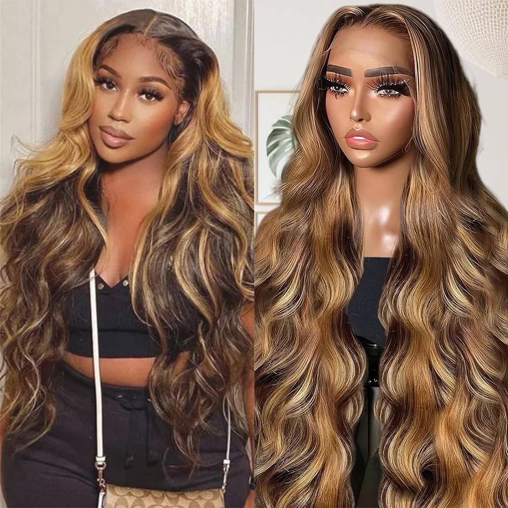 Lace Front Wig Human Hair 28 Inch 13X6 Body Wave 4/27 Highlight Sunelk Honey