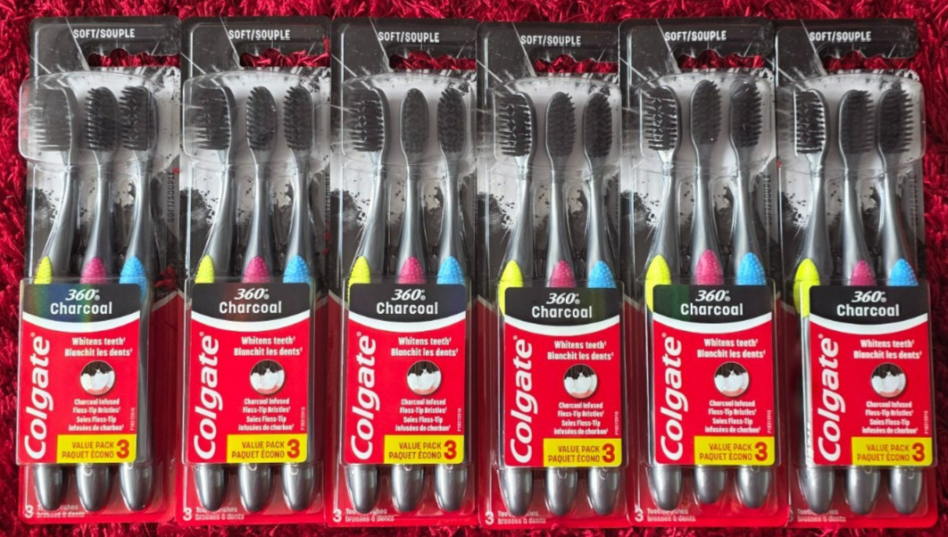 16 Colgate Soft Charcoal Toothbrush 360 Charcoal Infused Bristles, Whitens Teeth