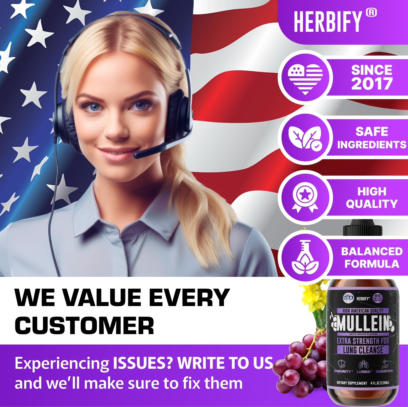 HERBIFY Mullein Drops – Lung Cleanse – Leaf Extract – Powerful Mullein for Im…