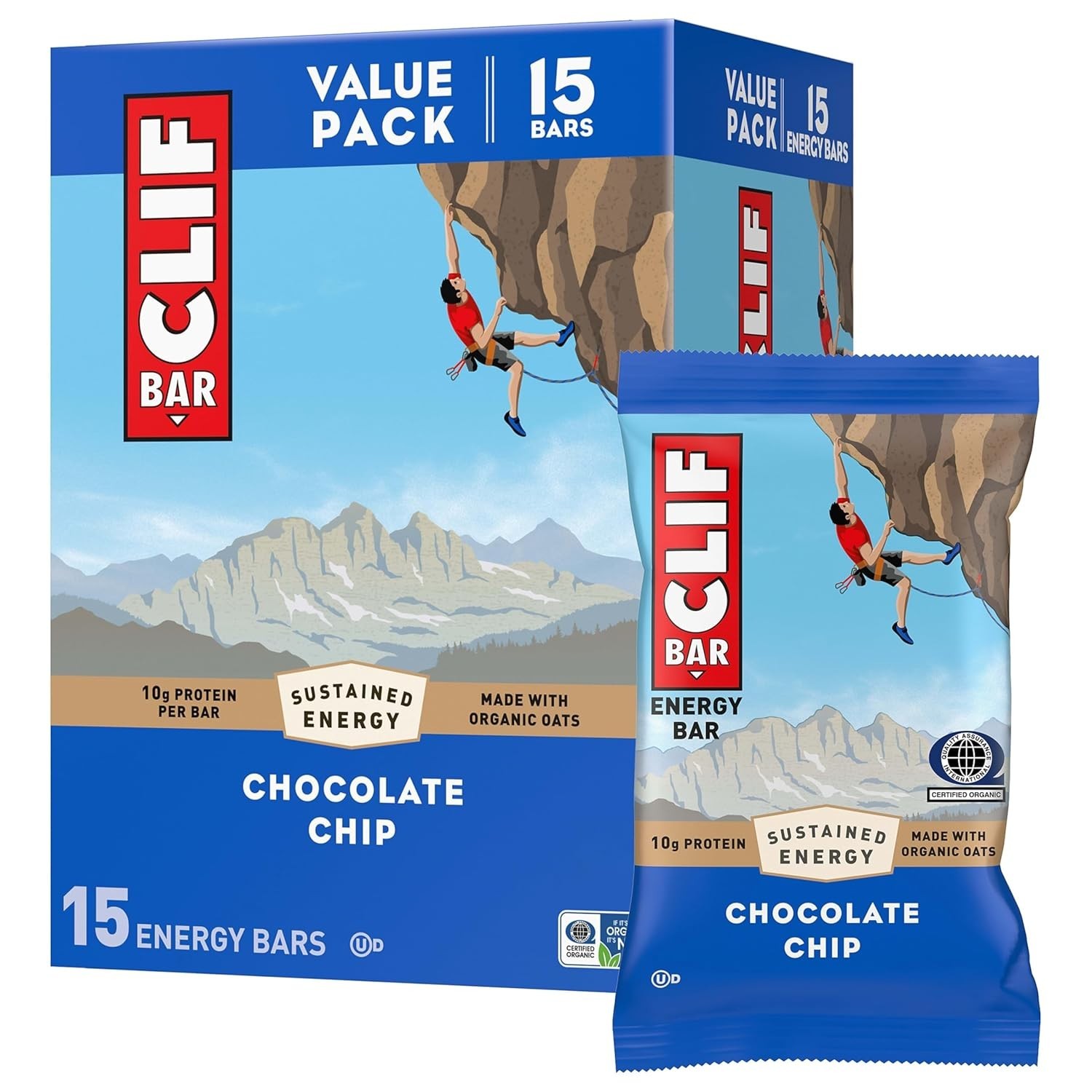 CLIF BAR Energy Protein Bars Chocolate Chip Made with Organic Oats (15 pack)