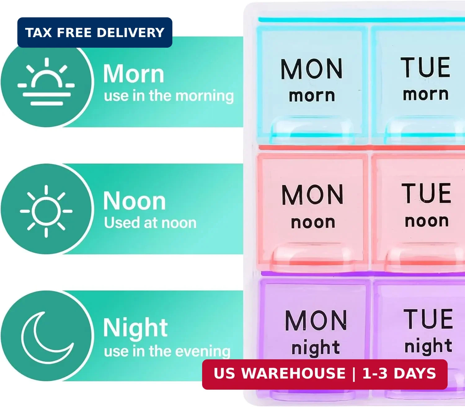Large Weekly Pill Organizer 3 Times A Day,Travel Pill Cases ，Moisture-Proof 7 Da