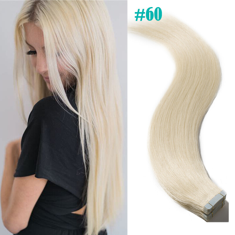 12-24inch Tape In Glue Remy Human Hair Extensions 150g Real Thick Long Blonde US