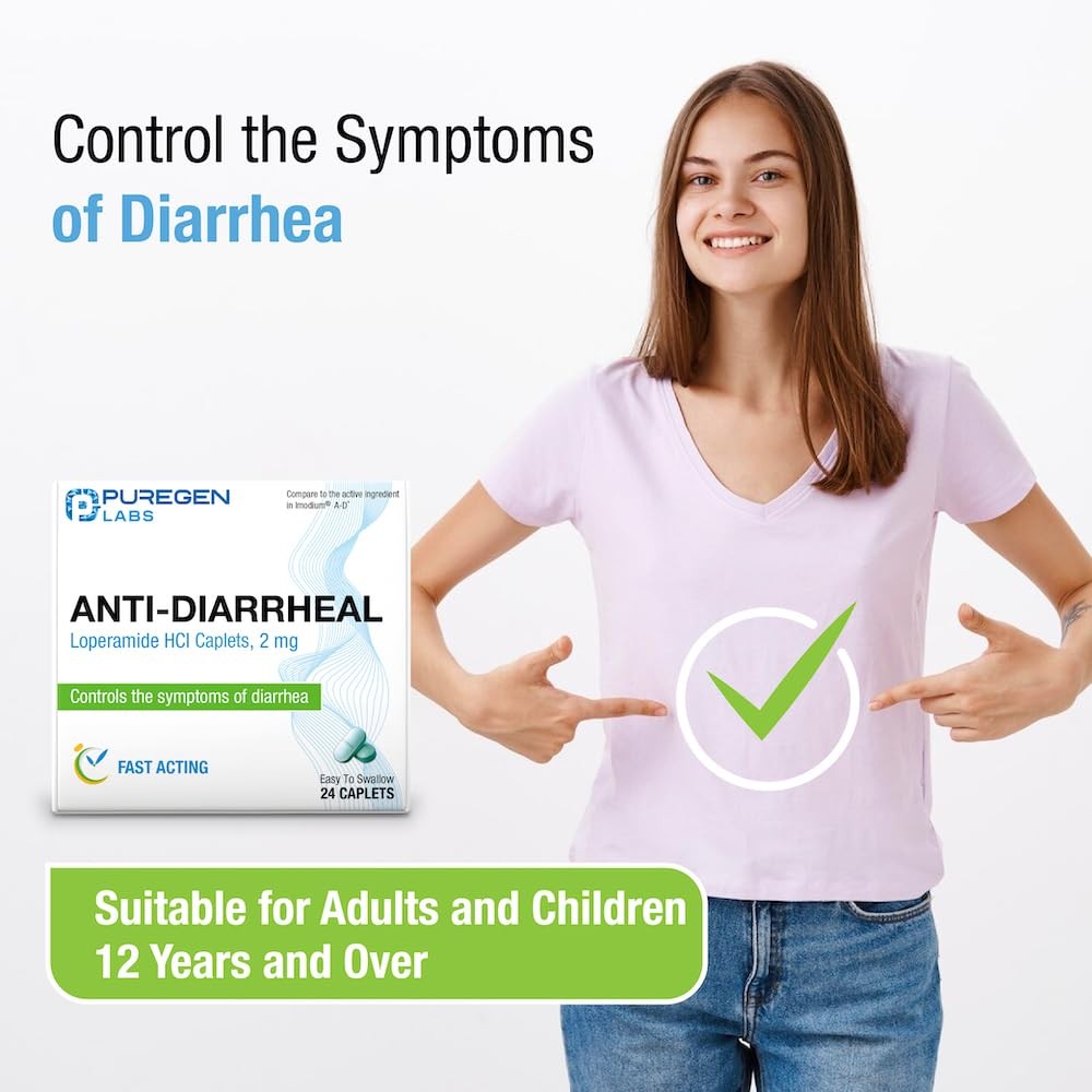 Puregen Labs Anti-Diarrheal Caplets – 24 Count – 2 mg Loperamide Hydrochlorid…