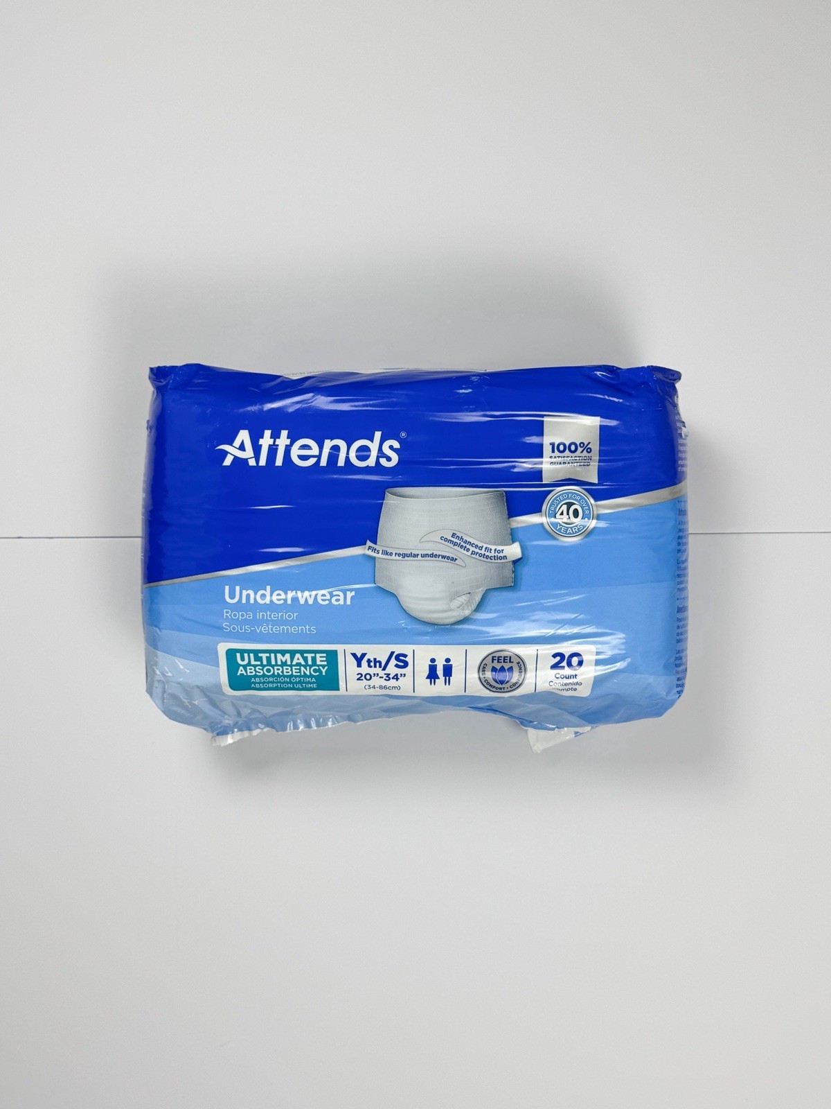 Attends Underwear Youth Small 20”-34” Ultimate Absorbency Unisex, 20 Count